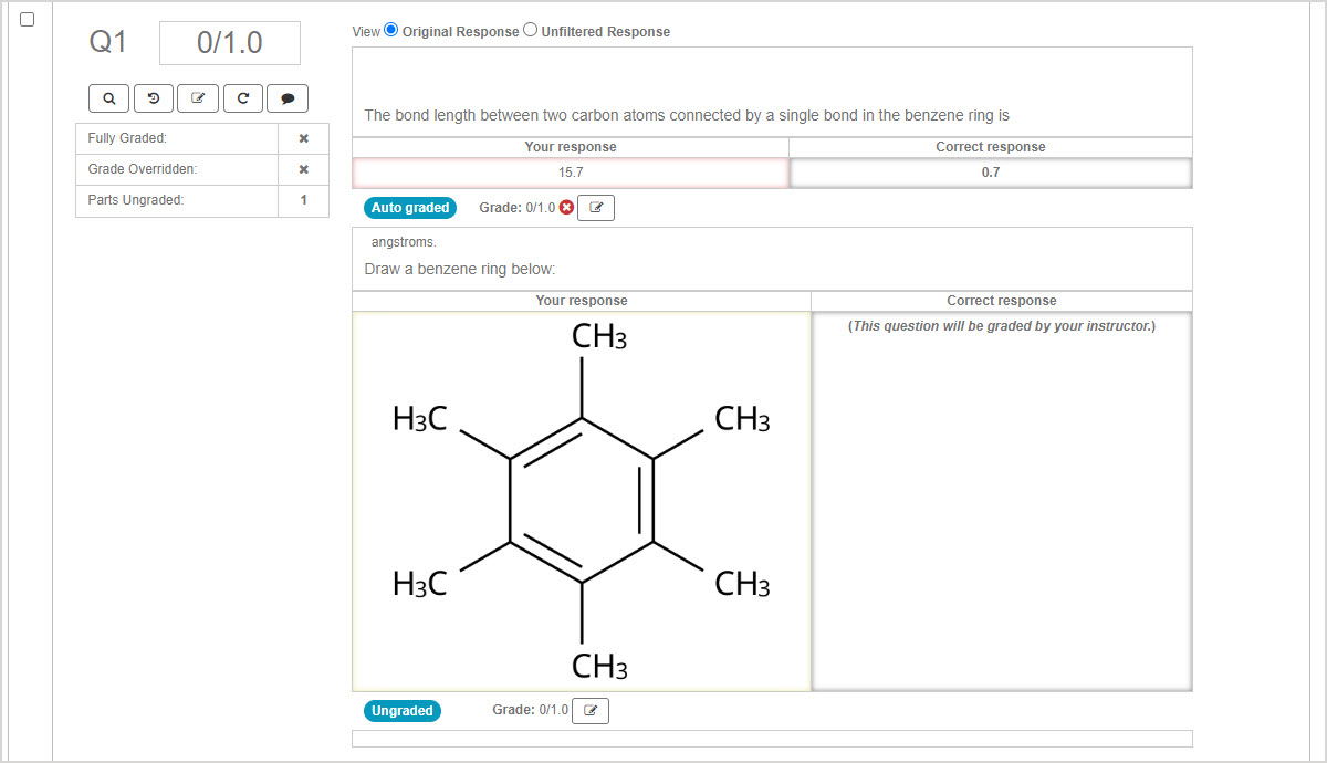 A sample question pane with one Organic Chemistry sketch area.